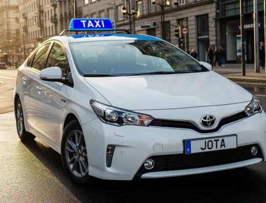 Jota Taxi Jagodina – lokalni taksi servis sa vozilom ispred gradske lokacije